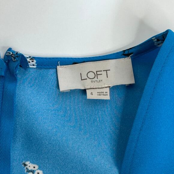 Loft Outlet Blue Micro Floral Sleeveless V-Neck A-Line Midi Dress Womens Size 4 - Picture 7 of 12